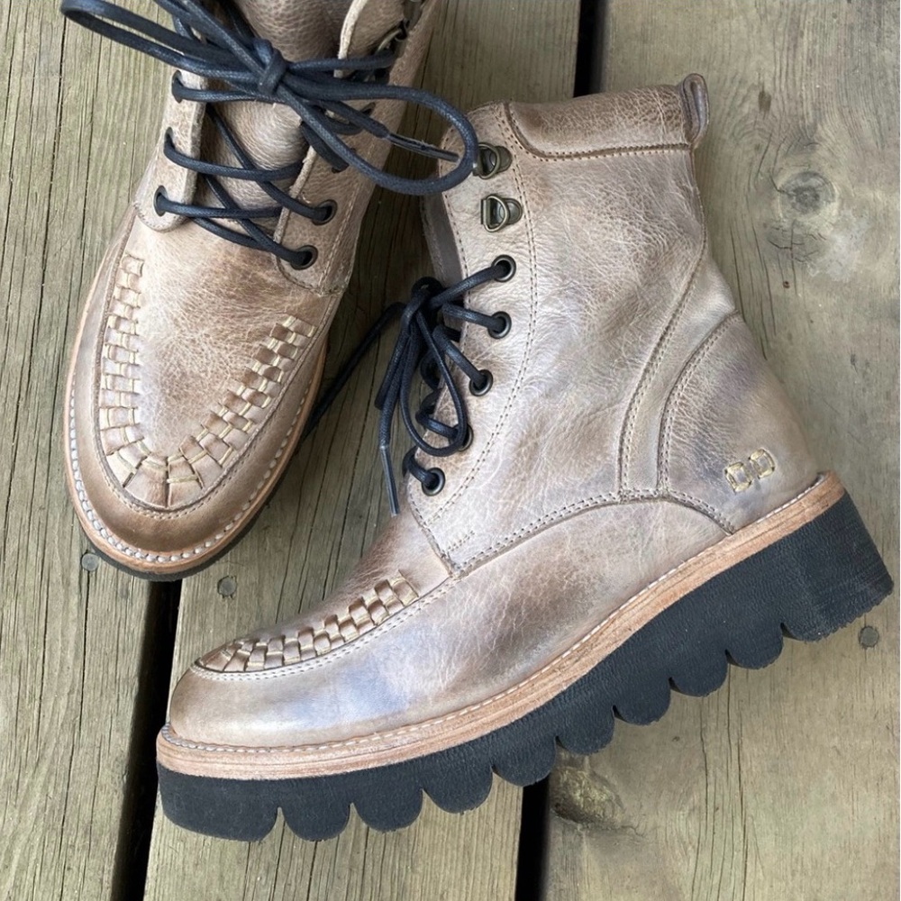 BED STU Boots Icicle ELISHA II Combat Moto Leather Silver Gray Black Size 8 - Picture 8 of 10